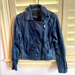 Blank NYC Faux Leather Moto Jacket - Blue Denim Look